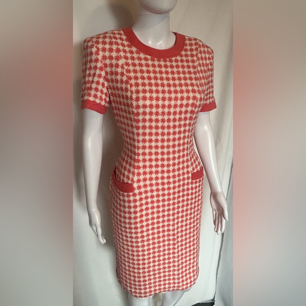 Rare Vintage 6 Talbots Coral Pink Houndstooth Dress Retro Barbiecore Y2K MOD